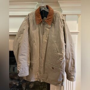 Gant Vintage Cotton Khaki Mens L Jacket w/Leather Collar & Plaid Lining